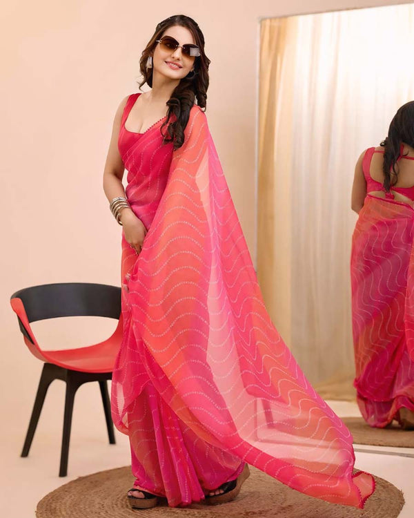 Pink Color 1-Minute Ready To Wear Georgette Saree With Blouse Piece