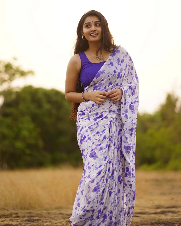 Purple Color 1-Minute Ready To Wear Georgette Saree With Blouse Piece