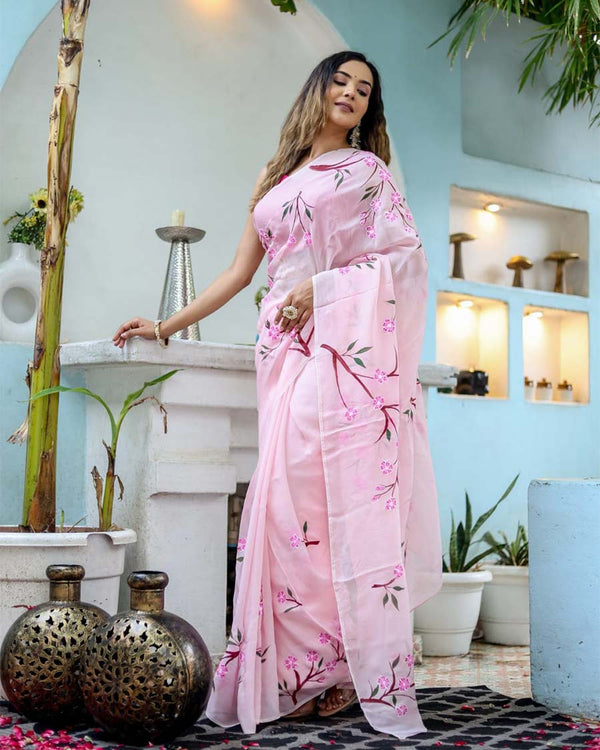 Pink Color 1-Minute Ready To Wear Georgette Saree With Blouse Piece
