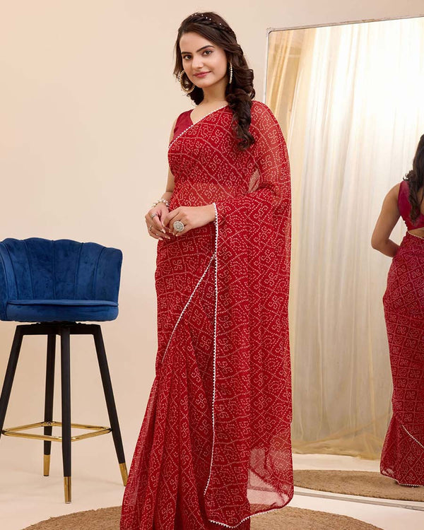 Red  Color 1-Minute Ready to Wear Georgette Saree With Blouse Piece