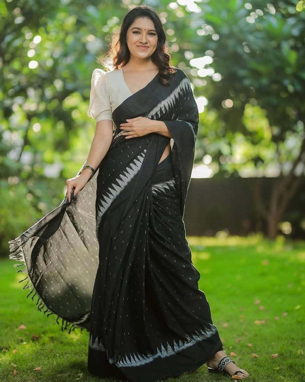 Black Color 1-Minute Ready to Wear Premium Cotton Saree with Blouse Piece