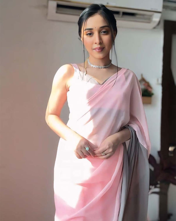 Pink Color 1-Minute Ready to Wear Premium Georgette Saree with Blouse Piece