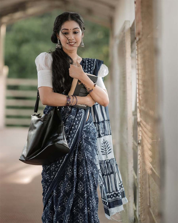 Blue Color 1-Minute Ready to Wear Premium Cotton Saree with Blouse Piece