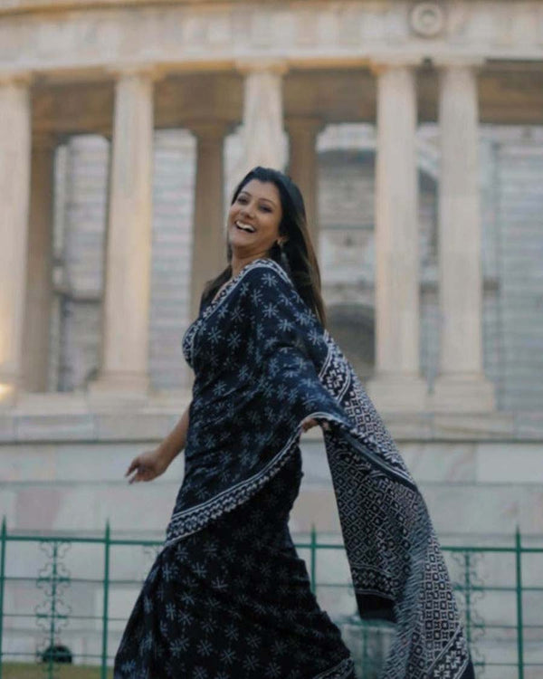 Black Color 1-Minute Ready to Wear Premium Cotton Saree with Blouse Piece
