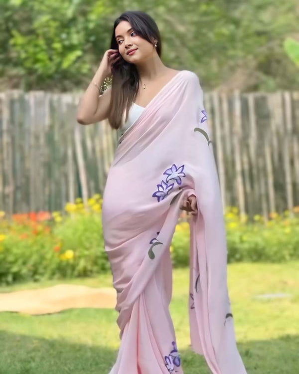 Peach Color 1-Minute Ready to Wear Premium Georgette Saree with Blouse Piece