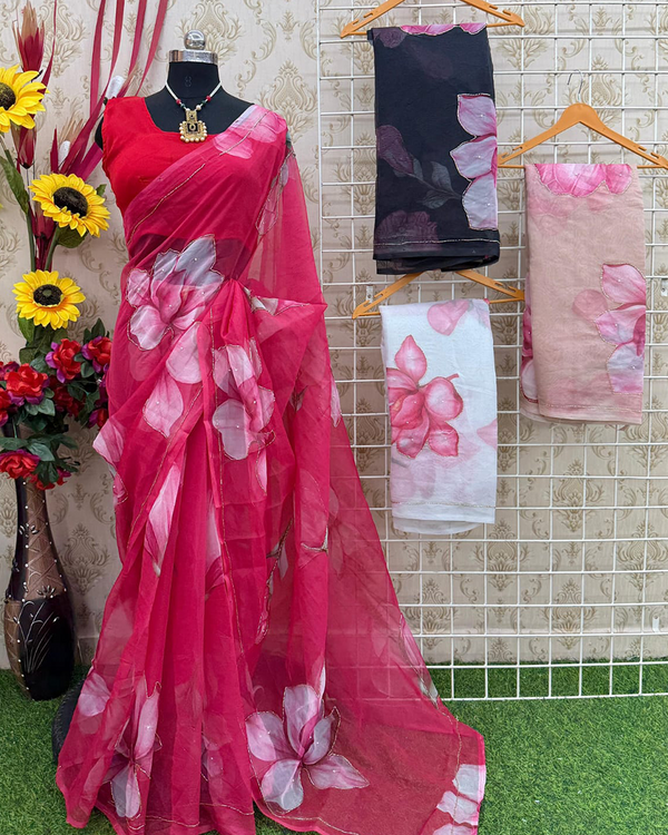 Red Color Georgette 1 - Minute Ready to Wear Saree with Blouse Piece