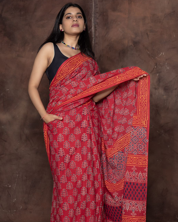Maroon Color Mulmul Cotton 1 - Minute Ready to Wear Saree with Pocket and  Blouse Piece