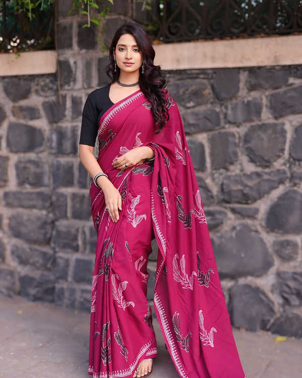 Pink Color Mulmul Cotton 1 - Minute Ready to Wear Saree with Pocket and  Blouse Piece
