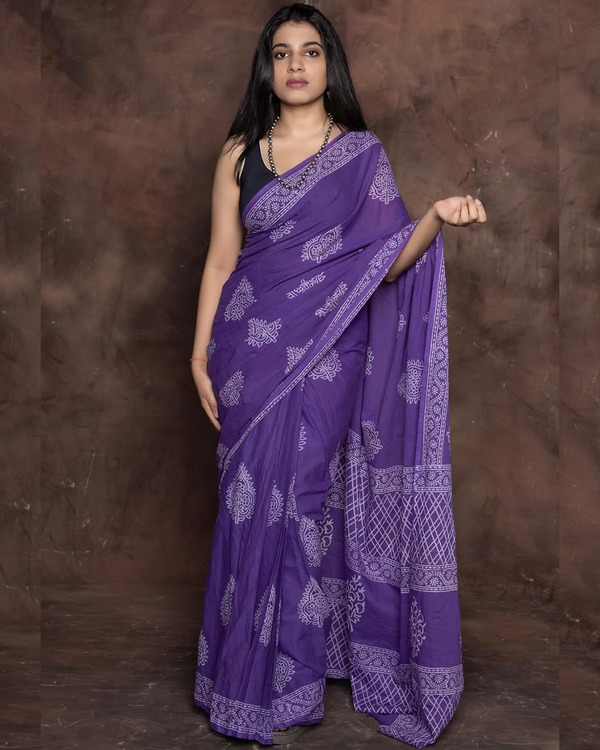 Purple Color Mulmul Cotton 1 - Minute Ready to Wear Saree with Pocket and  Blouse Piece