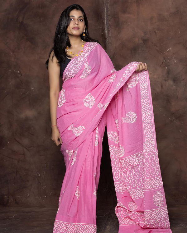 Light Pink Color Mulmul Cotton 1 - Minute Ready to Wear Saree with Pocket and  Blouse Piece