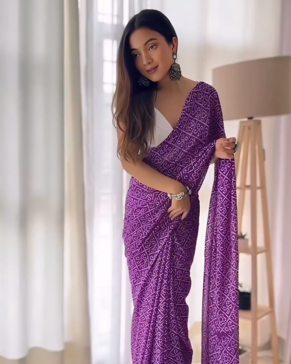 Purple Color Georgette 1 - Minute Ready to Wear Saree with Blouse Piece