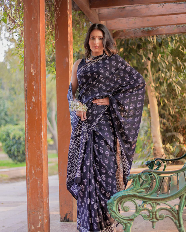Blue Color Cotton 1 - Minute Ready to Wear Saree with Blouse Piece