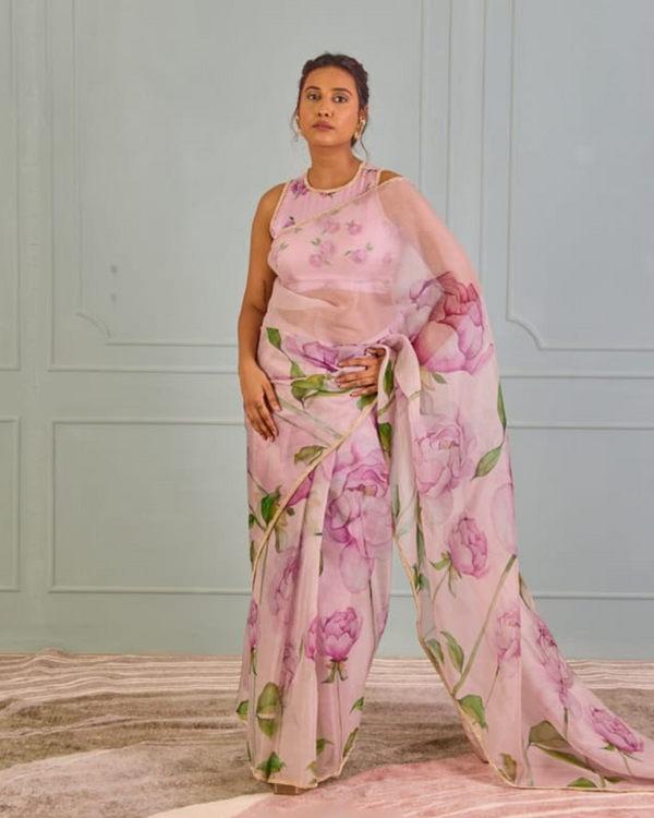 Light Purple Color Organza 1 - Minute Ready to Wear Saree with Fully Stitch Blouse (Free Size) Up to 44