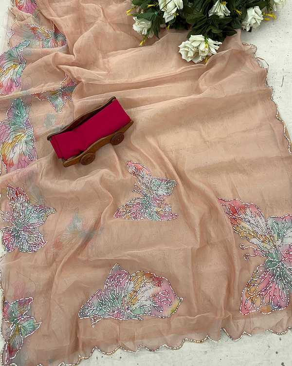 Brown Color Organza 1 - Minute Ready to Wear Saree with Blouse Piece