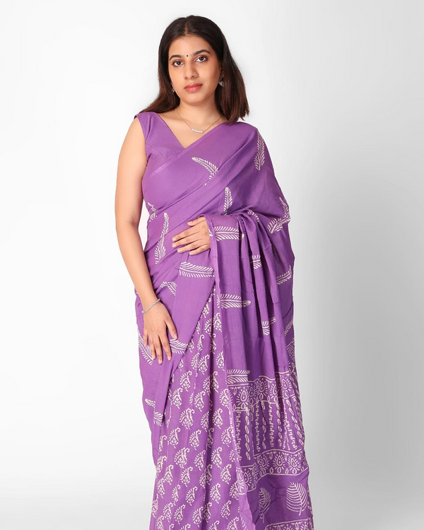 Purple Color Mulmul Cotton 1 - Minute Ready to Wear Saree with Pocket and  Blouse Piece