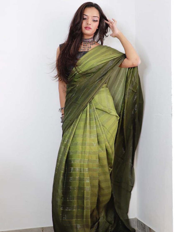 Mehandi Color 1-Minute Ready To Wear Georgette Saree With Blouse Piece