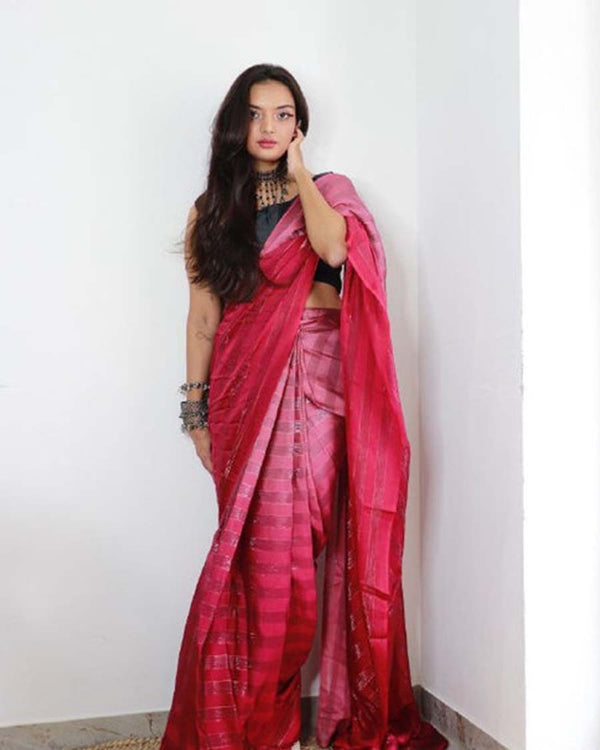 Pink 1-Minute Ready To Wear Georgette Saree With Blouse Piece