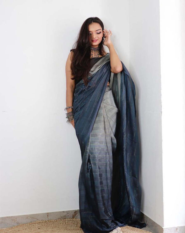 Rama Color 1-Minute Ready To Wear Georgette Saree With Blouse Piece