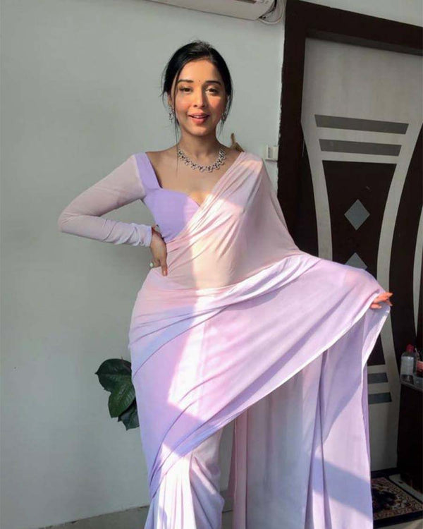 Light Purple Colour 1-Minute Ready To Wear Georgette Saree With Blouse Piece