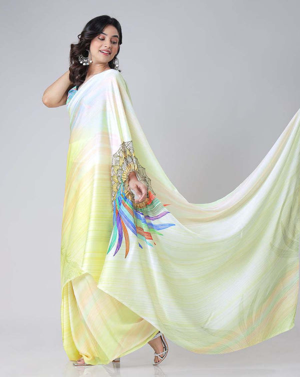 Dual color Color 1 - Minute Ready to Wear Satin Silk Saree with Unstitch Blouse Piece