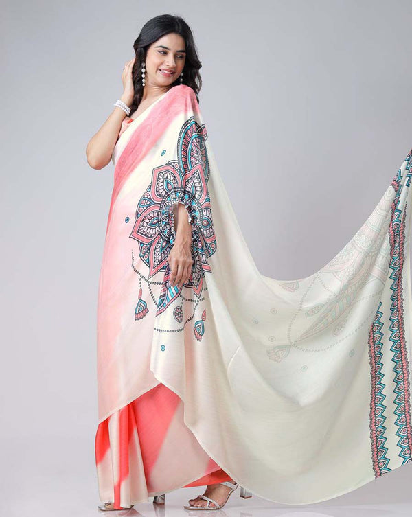 Dual color Color 1 - Minute Ready to Wear Satin Silk Saree with Unstitch Blouse Piece