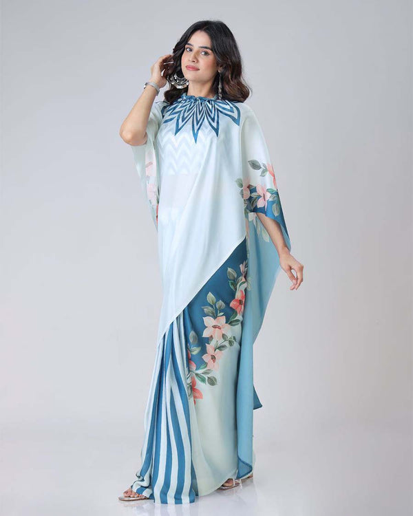 light blue Color 1 - Minute Ready to Wear Satin Silk Saree with Unstitch Blouse Piece