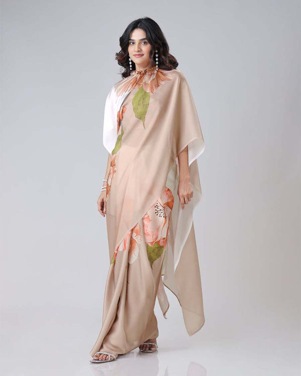 White and brown Color 1 - Minute Ready to Wear Satin Silk Saree with Unstitch Blouse Piece