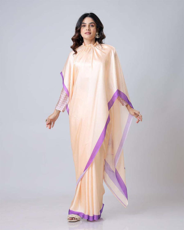 Cream  Color 1 - Minute Ready to Wear Satin Silk Saree with Unstitch Blouse Piece
