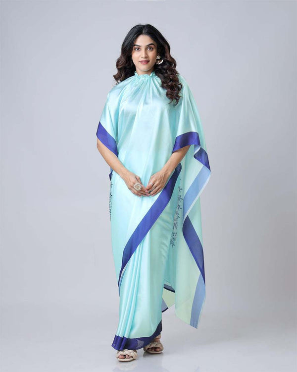 Light blue Color 1 - Minute Ready to Wear Satin Silk Saree with Unstitch Blouse Piece