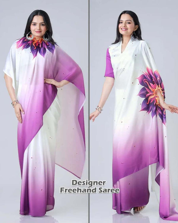 Light purple Color 1 - Minute Ready to Wear Satin Silk Saree with Unstitch Blouse Piece