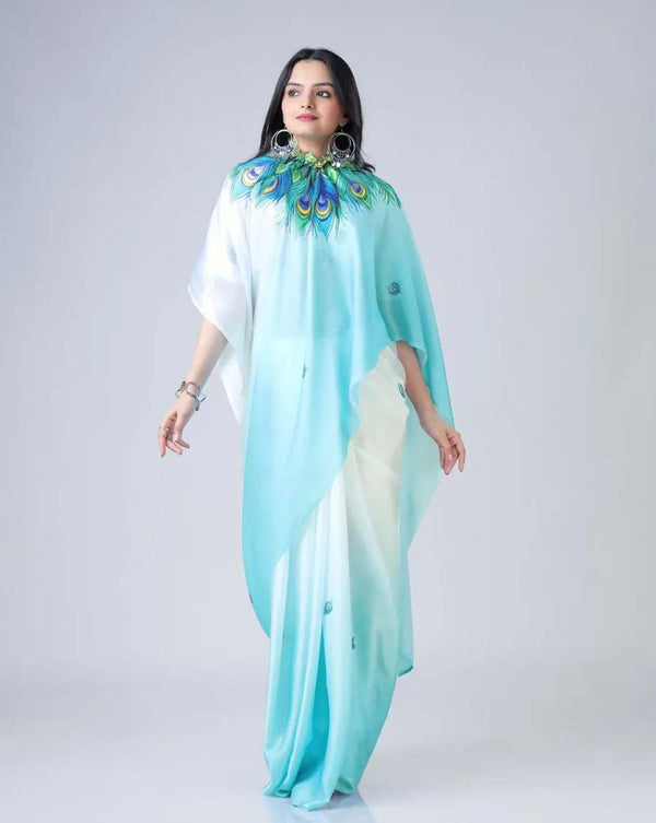 Light blue Color 1 - Minute Ready to Wear Satin Silk Saree with Unstitch Blouse Piece