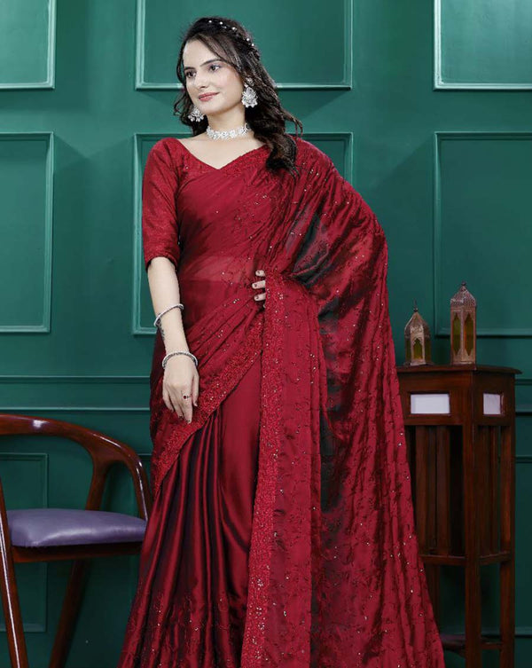 Maroon Color 1 - Minute Ready to Wear Rangoli Silk Saree with Unstitch Blouse Piece