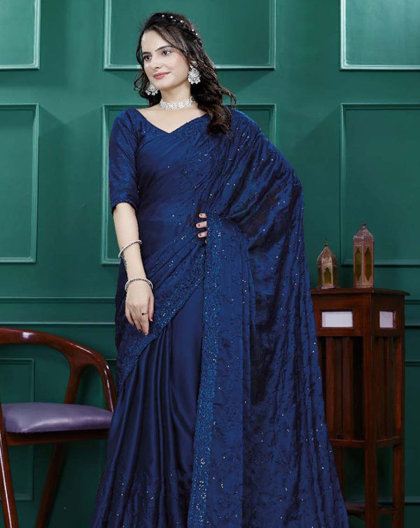 Blue Color 1 - Minute Ready to Wear Rangoli Silk Saree with Unstitch Blouse Piece