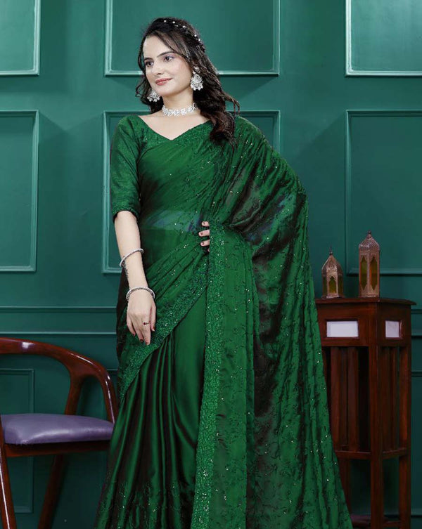 Green Color 1 - Minute Ready to Wear Rangoli Silk Saree with Unstitch Blouse Piece