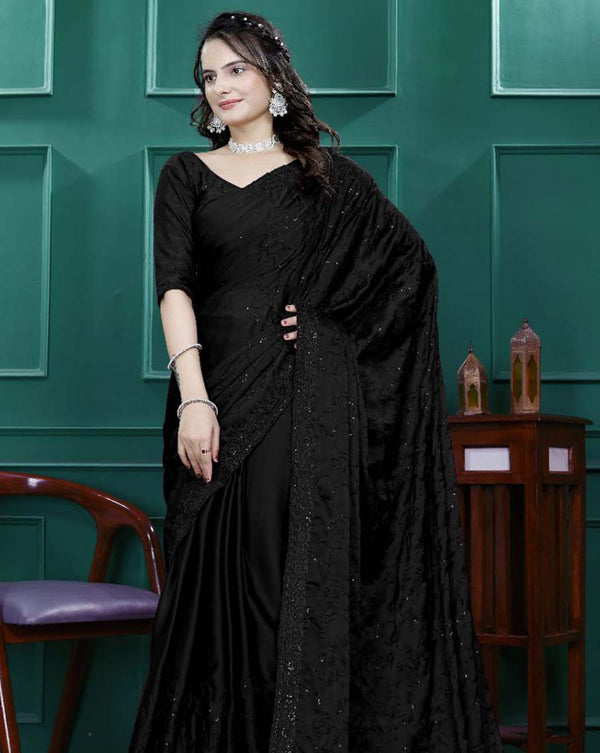 Black Color 1 - Minute Ready to Wear Rangoli Silk Saree with Unstitch Blouse Piece