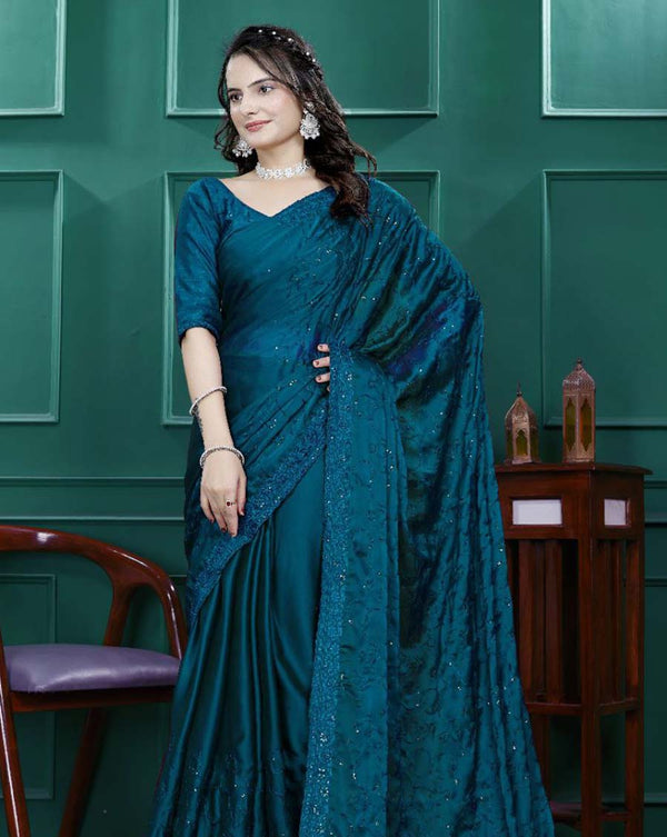 Neavy blue Color 1 - Minute Ready to Wear Rangoli Silk Saree with Unstitch Blouse Piece