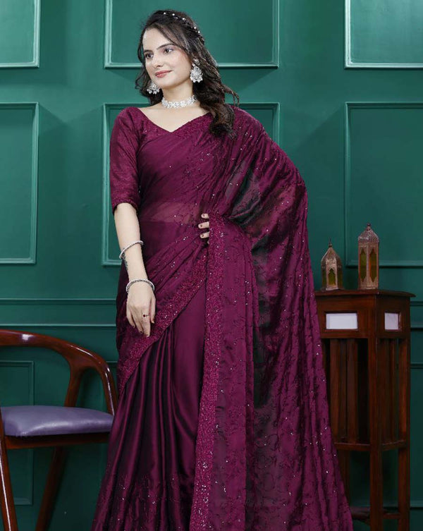 Purple Color 1 - Minute Ready to Wear Rangoli Silk Saree with Unstitch Blouse Piece