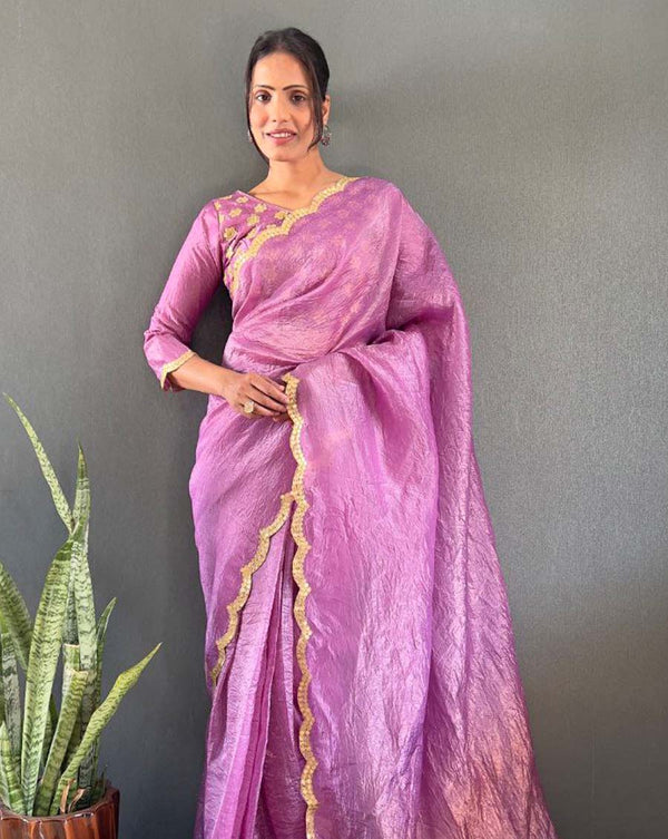 Purple Color 1 - Minute Ready to Wear Crush Silk Saree with Fully Stitch Blouse (Free Size) Up to 44