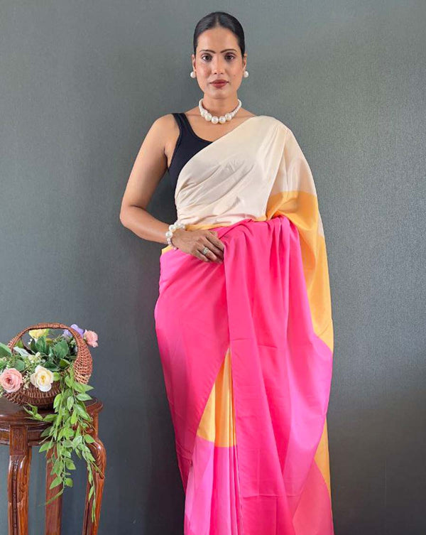 Dual color Color 1 - Minute Ready to Wear Natural Silk Saree with Unstitch Blouse Piece