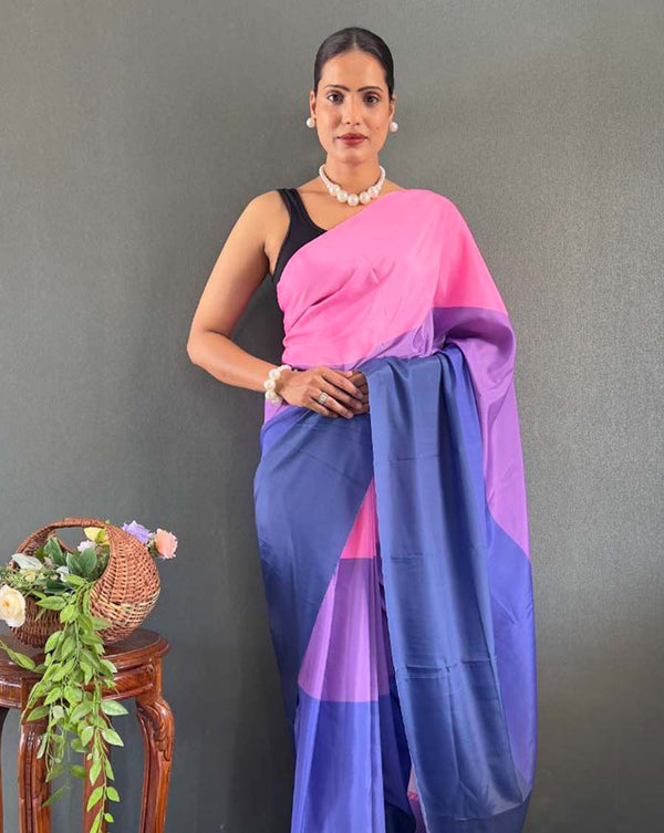Dual color Color 1 - Minute Ready to Wear Natural Silk Saree with Unstitch Blouse Piece