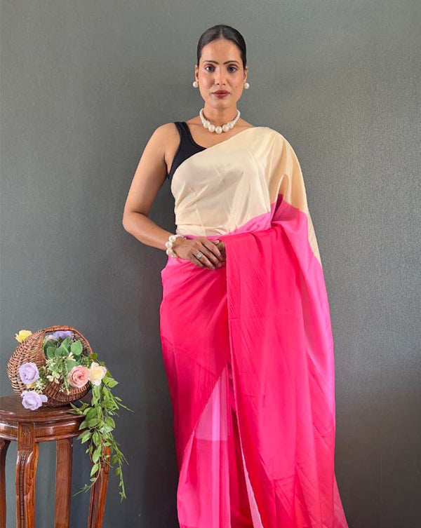 Dual color Color 1 - Minute Ready to Wear Natural Silk Saree with Unstitch Blouse Piece