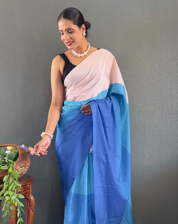 Dual color Color 1 - Minute Ready to Wear Natural Silk Saree with Unstitch Blouse Piece