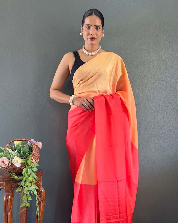 Dual color Color 1 - Minute Ready to Wear Natural Silk Saree with Unstitch Blouse Piece