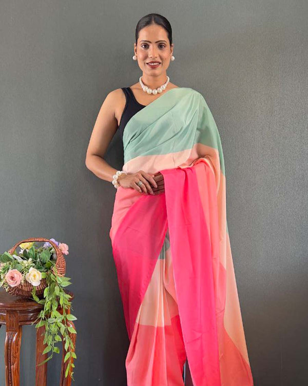 Dual color Color 1 - Minute Ready to Wear Natural Silk Saree with Unstitch Blouse Piece