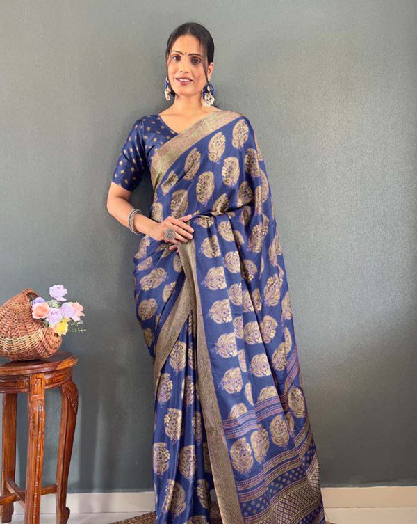 Blue Color 1 - Minute Ready to Wear Moss Silk Saree with Unstitch Blouse Piece