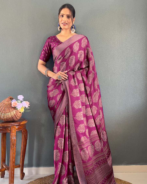 Purple Color 1 - Minute Ready to Wear Moss Silk Saree with Unstitch Blouse Piece