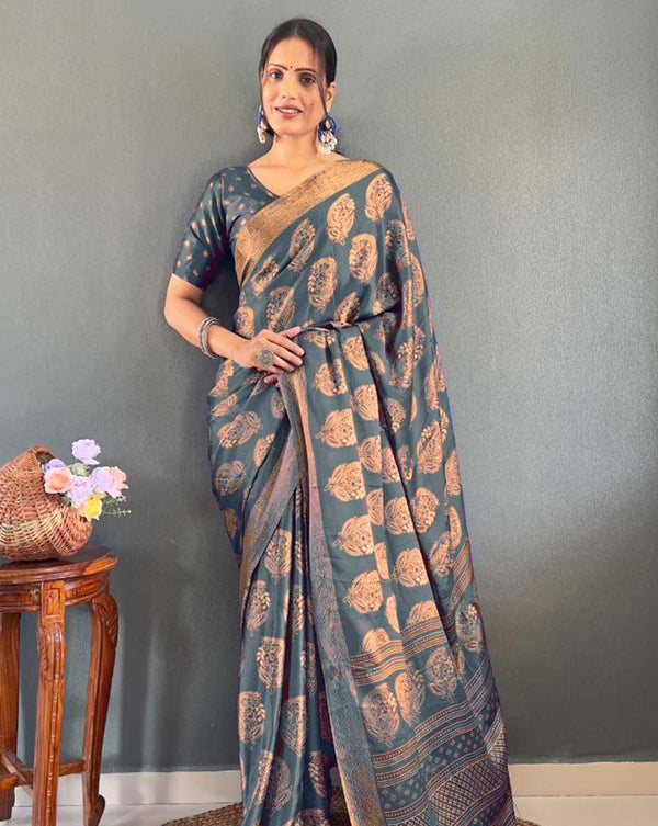 Grey Color 1 - Minute Ready to Wear Moss Silk Saree with Unstitch Blouse Piece