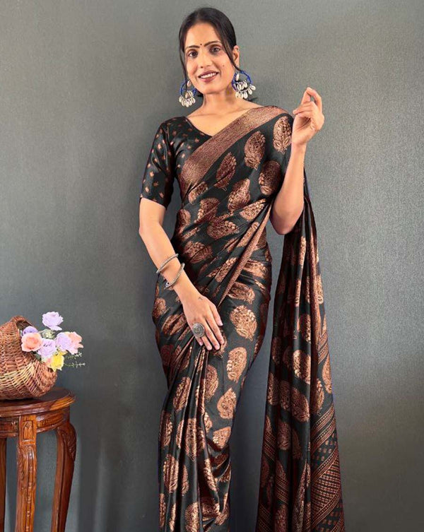 Black Color 1 - Minute Ready to Wear Moss Silk Saree with Unstitch Blouse Piece