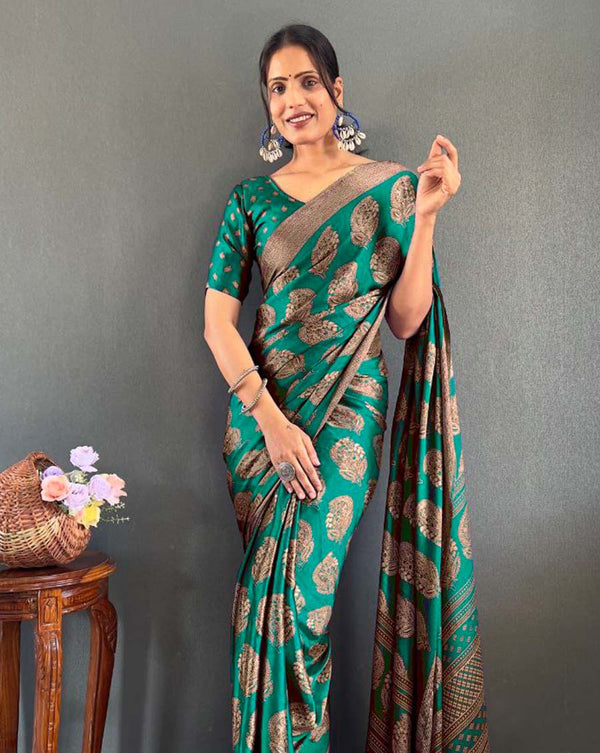 Bottle green Color 1 - Minute Ready to Wear Moss Silk Saree with Unstitch Blouse Piece