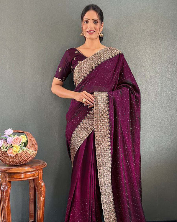 Light purple Color 1 - Minute Ready to Wear Vichitra silk Saree with Unstitch Blouse Piece